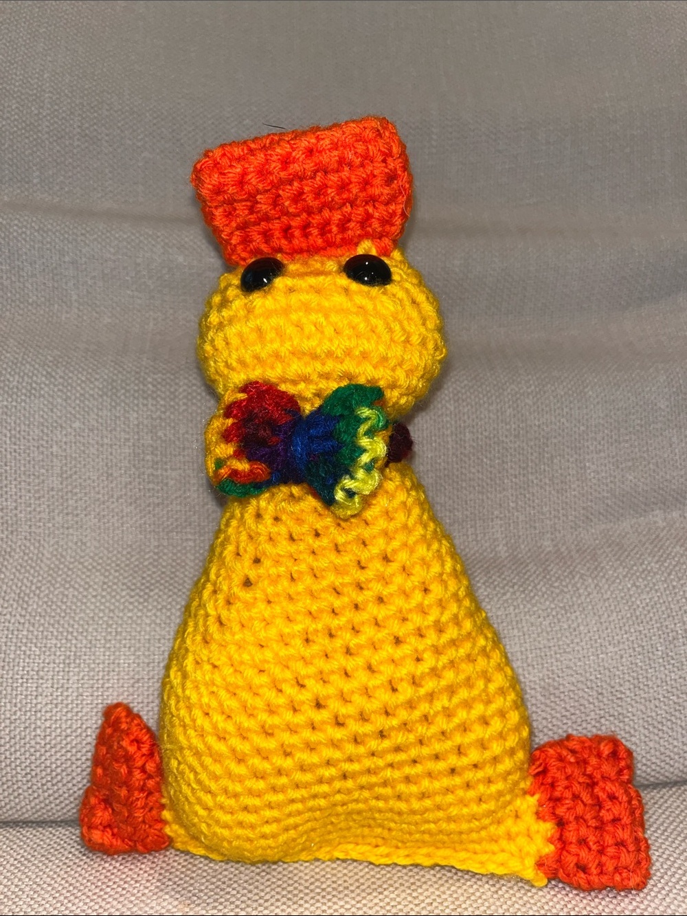 Handmade Yellow Crochet Duck with Orange Accents
